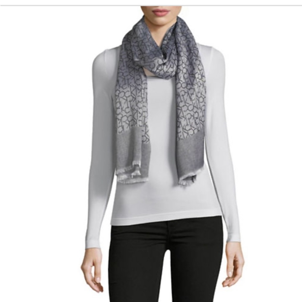 NWT Calvin Klein, Silver And Black Logo Scarf $44